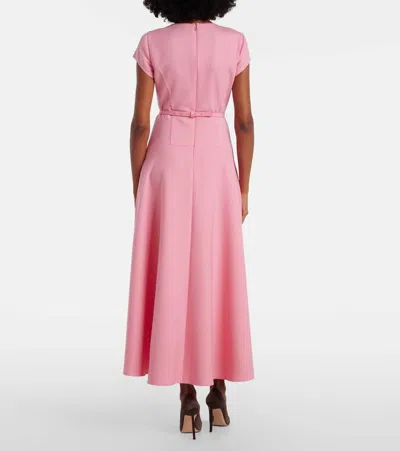 Oscar De La Renta Crystal Flower Belted Short-sleeve Tea-length Dress In Pink