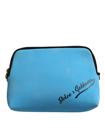 Pre-owned Dolce & Gabbana Blue Nylon Dg Logo Print Clutch Zip Pouch Women's Bag ()