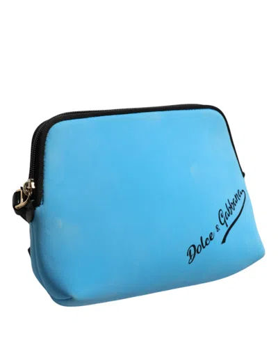 Pre-owned Dolce & Gabbana Blue Nylon Dg Logo Print Clutch Zip Pouch Women's Bag ()