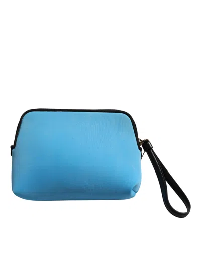 Pre-owned Dolce & Gabbana Blue Nylon Dg Logo Print Clutch Zip Pouch Women's Bag ()