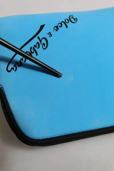 Pre-owned Dolce & Gabbana Blue Nylon Dg Logo Print Clutch Zip Pouch Women's Bag ()