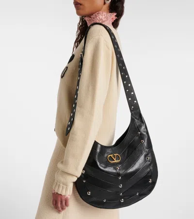 Valentino Hoboho Large Studded Leather Shoulder Bag In Black