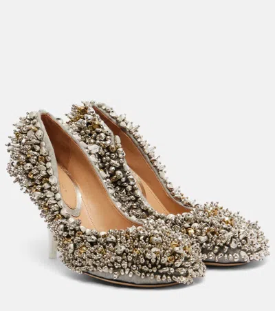 Dries Van Noten Embellished Leather-trimmed Pumps In Multi
