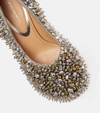 Dries Van Noten Embellished Leather-trimmed Pumps In Multi