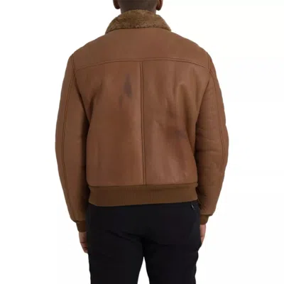 Pre-owned Dolce & Gabbana Brown Leather Fur Button Biker Coat Men's Jacket ()