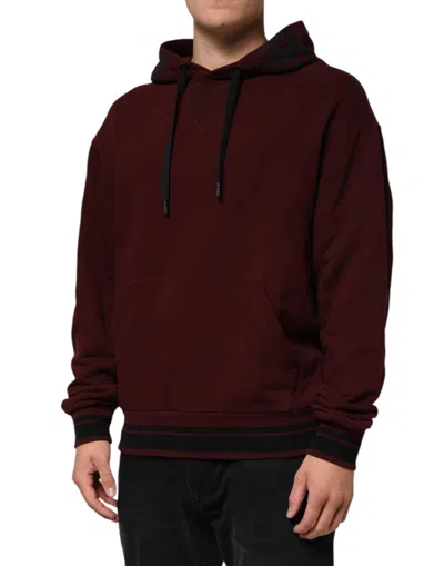Dolce & Gabbana Burgundy Cotton Plaid Lined Men Hoodie Men's Sweater In Burgundy