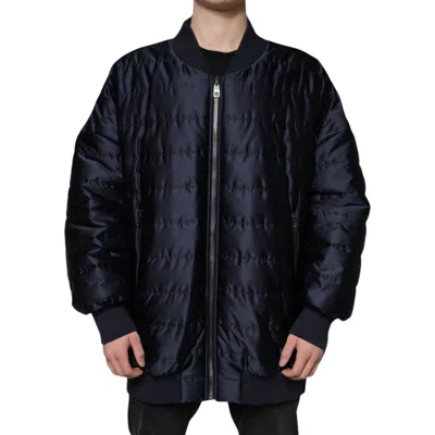 Dolce & Gabbana Dark Blue Quilted Full Zip Bomber Men's Jacket In Blue