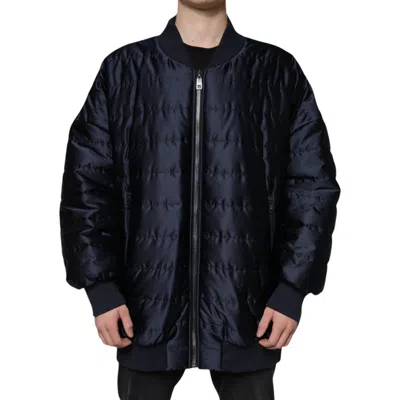 Dolce & Gabbana Dark Blue Quilted Full Zip Bomber Men's Jacket In Blue