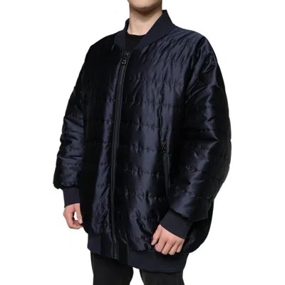 Dolce & Gabbana Dark Blue Quilted Full Zip Bomber Men's Jacket In Blue