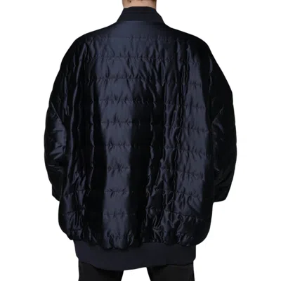 Dolce & Gabbana Dark Blue Quilted Full Zip Bomber Men's Jacket In Blue