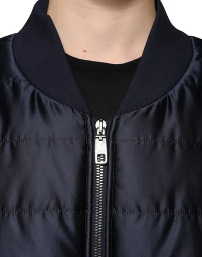 Dolce & Gabbana Dark Blue Quilted Full Zip Bomber Men's Jacket In Blue