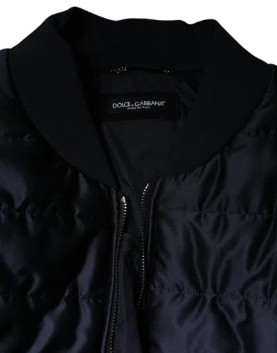 Dolce & Gabbana Dark Blue Quilted Full Zip Bomber Men's Jacket In Blue