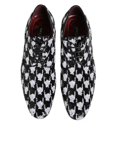 Pre-owned Dolce & Gabbana Dress Black White Sequined Lace Up Derby Men's Shoes () In Multi