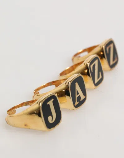 Pre-owned Dolce & Gabbana Gold Tone Brass Jazz Letter Set 4 Pieces Adjustable Men's Ring () In Multi
