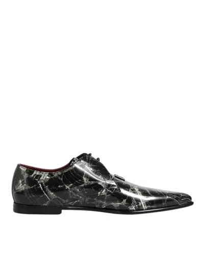 Dolce & Gabbana Marbled Pattern Dress Lace Up Derby Men's Shoes In Black