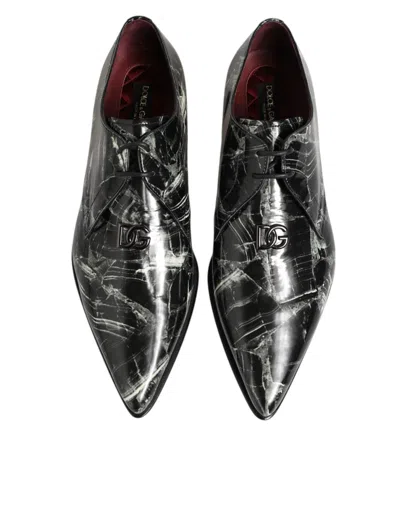 Dolce & Gabbana Marbled Pattern Dress Lace Up Derby Men's Shoes In Black