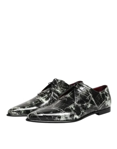 Dolce & Gabbana Marbled Pattern Dress Lace Up Derby Men's Shoes In Black