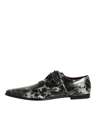 Dolce & Gabbana Marbled Pattern Dress Lace Up Derby Men's Shoes In Black