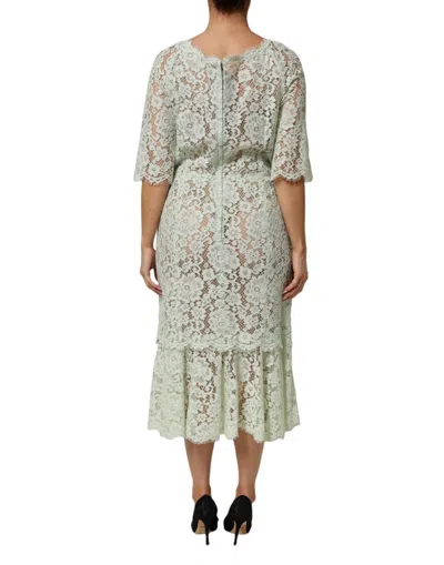 Dolce & Gabbana Mint Green Floral Lace Trim Midi Dress In Green
