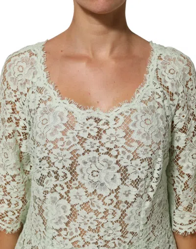Dolce & Gabbana Mint Green Floral Lace Trim Midi Dress In Green