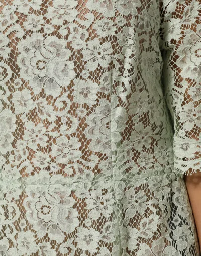 Dolce & Gabbana Mint Green Floral Lace Trim Midi Dress In Green