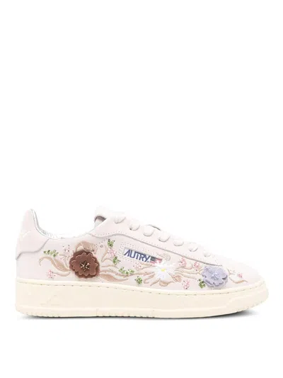 Autry Dallas Floral-embroidered Sneakers In Pink