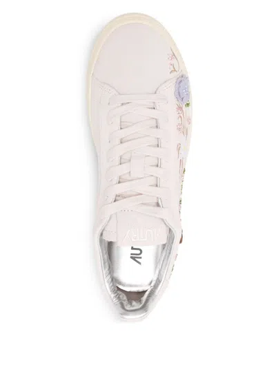 Autry Dallas Floral-embroidered Sneakers In Pink