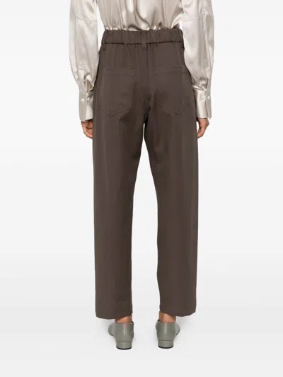 Brunello Cucinelli Baggy Pull-on Trousers In Stretch Cotton Cover With Shiny Bartack In Brown