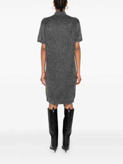 Brunello Cucinelli Short Dress In Wool And Cashmere Blend Grey With Sequin Details In Black