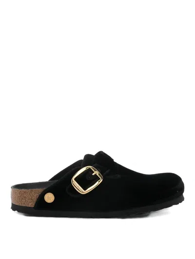 Birkenstock Boston Big Buckle Velvet Mule In Black