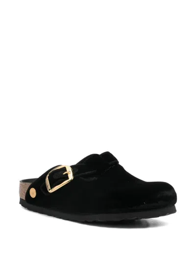 Birkenstock Boston Big Buckle Velvet Mule In Black