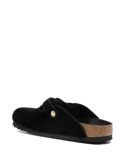 Birkenstock Boston Big Buckle Velvet Mule In Black
