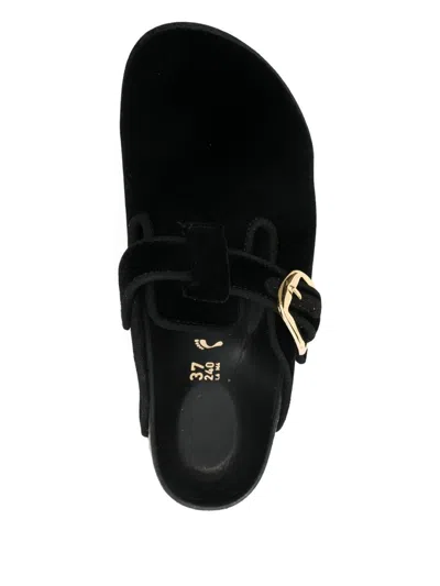 Birkenstock Boston Big Buckle Velvet Mule In Black