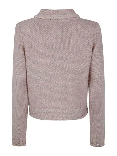 Blugirl Cropped Soft-textured Knit Sweater With Classic Collar In Brown