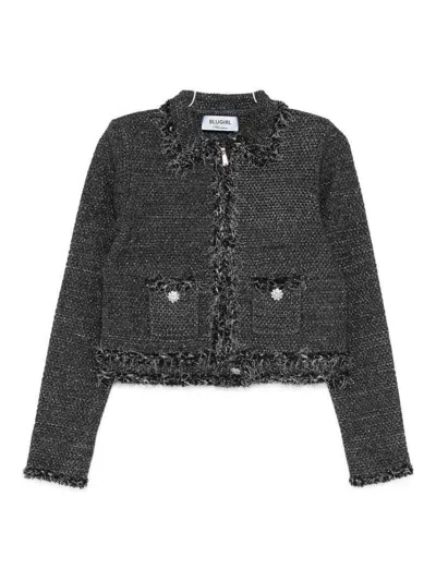 Blugirl Textured Cropped Knit Sweater With Frayed Edges In Gray