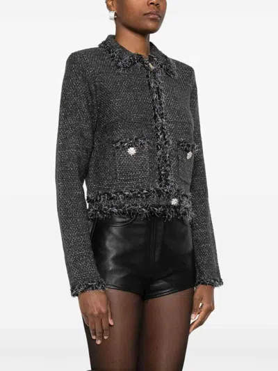 Blugirl Textured Cropped Knit Sweater With Frayed Edges In Gray