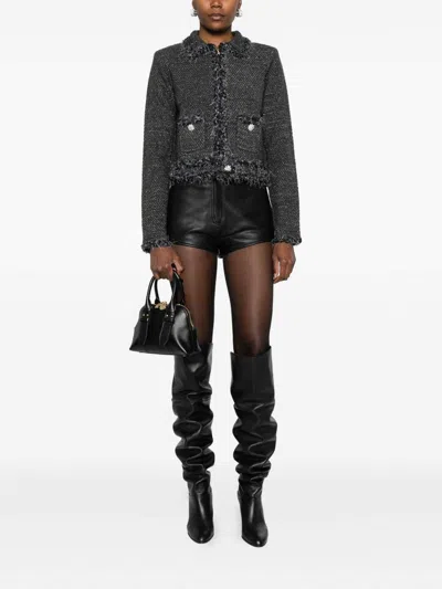 Blugirl Textured Cropped Knit Sweater With Frayed Edges In Gray