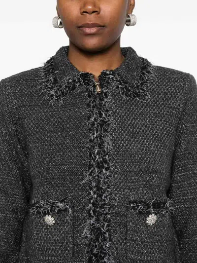 Blugirl Textured Cropped Knit Sweater With Frayed Edges In Gray