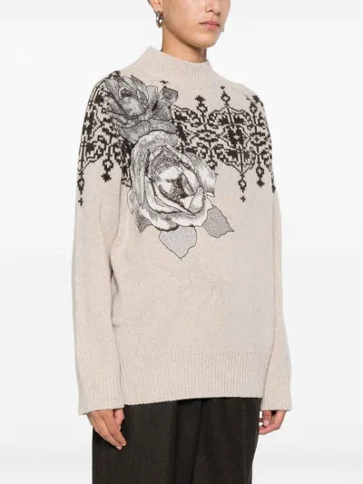 Blugirl Brown Wool Sweater With Geometric Pattern In Pink