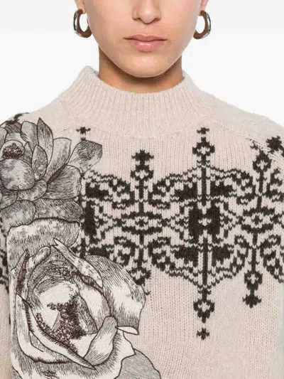 Blugirl Brown Wool Sweater With Geometric Pattern In Pink