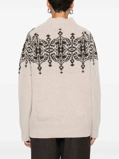 Blugirl Brown Wool Sweater With Geometric Pattern In Pink