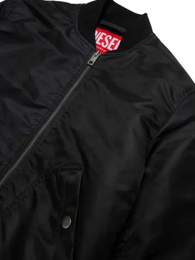 Diesel Giacca Bomber In Gabardina Con Maxi Logo In Black