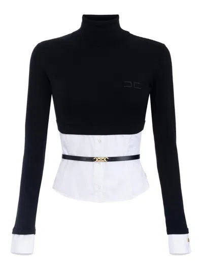 Elisabetta Franchi Layered Turtleneck Sweater With Shirt-style Base In White