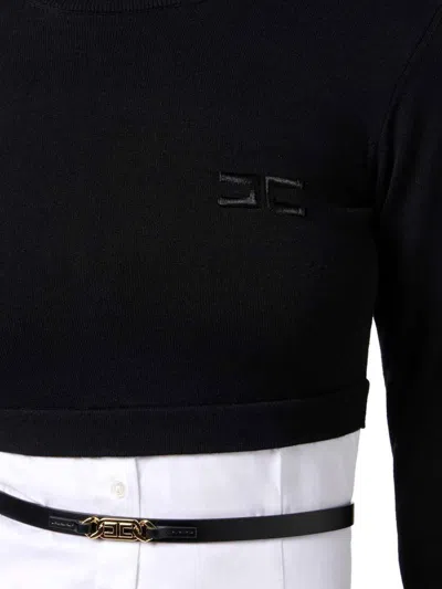 Elisabetta Franchi Layered Turtleneck Sweater With Shirt-style Base In White