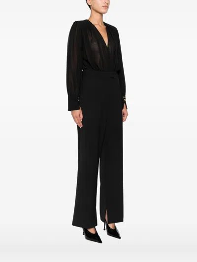 Elisabetta Franchi Pleated-panel Button-cuff Bodysuit In Black