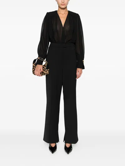 Elisabetta Franchi Pleated-panel Button-cuff Bodysuit In Black