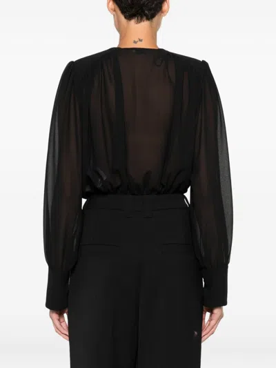 Elisabetta Franchi Pleated-panel Button-cuff Bodysuit In Black