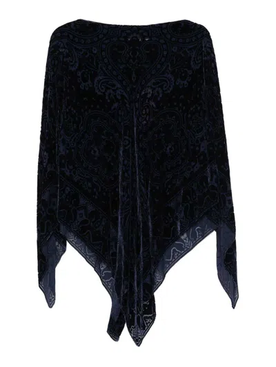 Etro Paisley-velvet Poncho In Blue