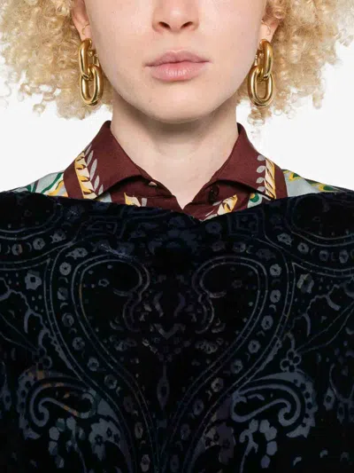 Etro Paisley-velvet Poncho In Blue