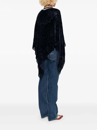 Etro Paisley-velvet Poncho In Blue
